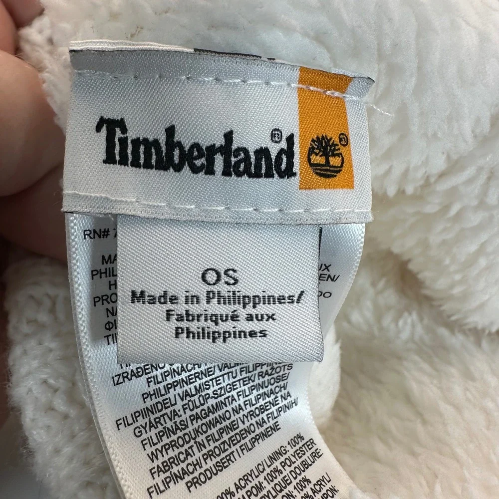 Timberland Beanie Women OS Cream White Sherpa Lined Pom Pom Winter Gorpcore